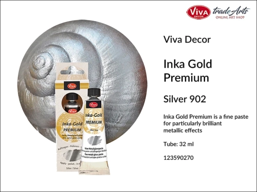 Viva Decor Inka Gold Premium Silver 902 32 ml, Inka Gold Premium farba metaliczna Silver 902 tuba 32 ml, pozłacanie, farba metaliczna, Viva Decor  Inka Gold farba pozłotnicza Silver 902, Inka Gold,  pasta pozłotnicza, tradearts,