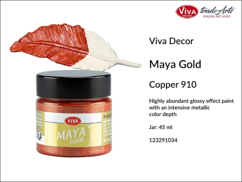 Viva Maya Gold Metallic Paint Copper 910, farba metaliczna Maya Gold Copper 910 Viva Decor, Viva Decor Maya Gold farba metaliczna Copper 910, farba metaliczna, zdobienie, pozłotnictwo, farba, Maya Gold, tradearts,