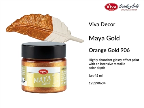 Viva Maya Gold Metallic Paint Orange Gold 906, farba metaliczna Maya Gold Orange Gold 906 Viva Decor, Viva Decor Maya Gold farba metaliczna Orange Gold 906, farba metaliczna, zdobienie, pozłotnictwo, farba, Maya Gold, tradearts,