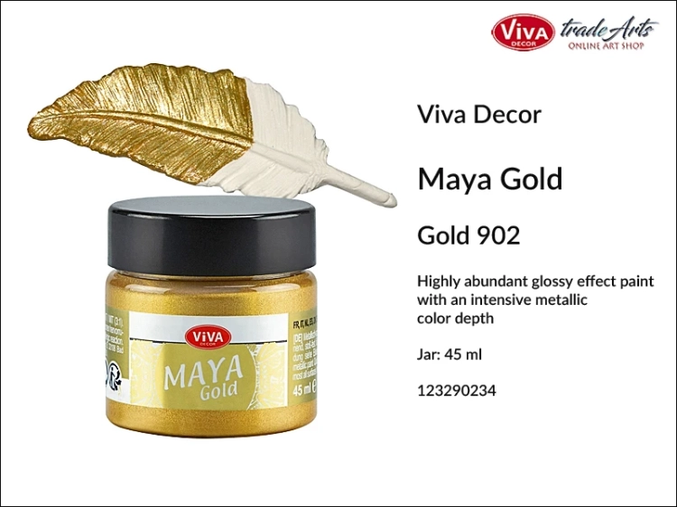 Viva Maya Gold Metallic Paint Gold 902, farba metaliczna Maya Gold Gold 902 Viva Decor, Viva Decor Maya Gold farba metaliczna Gold 902, farba metaliczna, zdobienie, pozłotnictwo, farba, Maya Gold, tradearts,