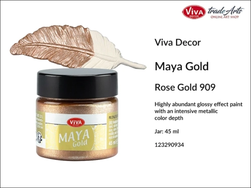 Viva Maya Gold Metallic Paint Rose Gold 909, farba metaliczna Maya Gold Rose Gold 909 Viva Decor, Viva Decor Maya Gold farba metaliczna Rose Gold 909, farba metaliczna, zdobienie, pozłotnictwo, farba, Maya Gold, tradearts,