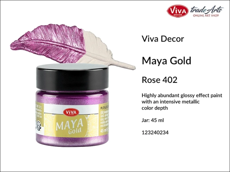 Viva Maya Gold Metallic Paint Rose 402, farba metaliczna Maya Gold Rose 402 Viva Decor, Viva Decor Maya Gold farba metaliczna Rose 402, farba metaliczna, zdobienie, pozłotnictwo, farba, Maya Gold, tradearts,
