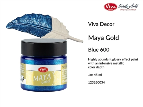 Viva Maya Gold Metallic Paint Blue 600, farba metaliczna Maya Gold Blue 600 Viva Decor, Viva Decor Maya Gold farba metaliczna Blue 600, farba metaliczna, zdobienie, pozłotnictwo, farba, Maya Gold, tradearts,
