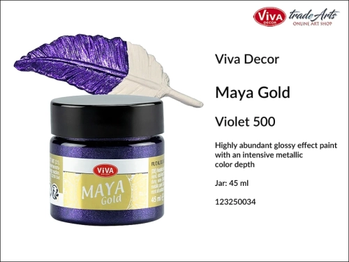 Viva Maya Gold Metallic Paint Violet 500, farba metaliczna Maya Gold Violet 500 Viva Decor, Viva Decor Maya Gold farba metaliczna Violet 500 farba metaliczna, zdobienie, pozłotnictwo, farba, Maya Gold, tradearts,
