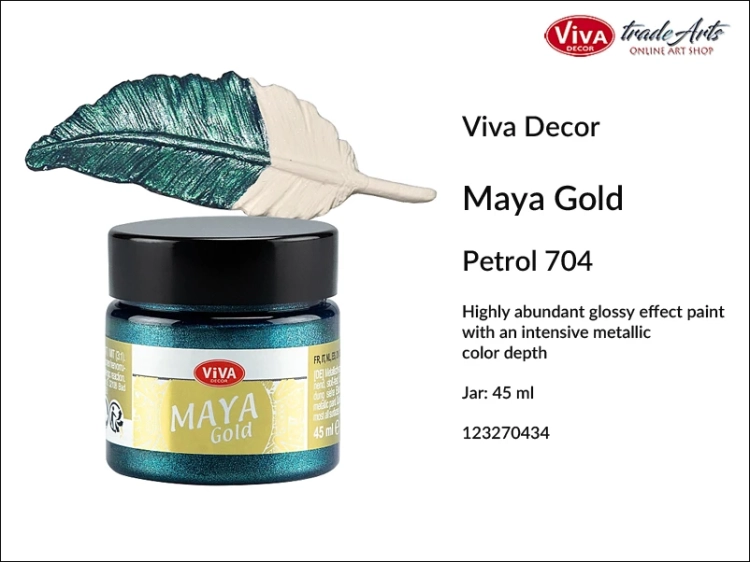 Viva Maya Gold Metallic Paint Petrol 704, farba metaliczna Maya Gold Petrol 704 Viva Decor, Viva Decor Maya Gold farba metaliczna Petrol 704 farba metaliczna, zdobienie, pozłotnictwo, farba, Maya Gold, tradearts,