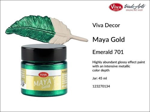 Viva Maya Gold Metallic Paint Emerald 701, farba metaliczna Maya Gold Emerald 701 Viva Decor, Viva Decor Maya Gold farba metaliczna Emerald 701 farba metaliczna, zdobienie, pozłotnictwo, farba, Maya Gold, tradearts,