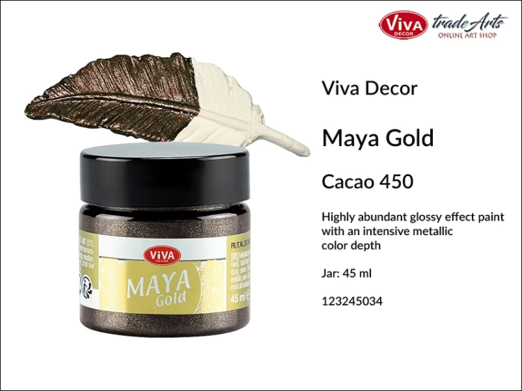 Viva Maya Gold Metallic Paint Cacao 450, farba metaliczna Maya Gold Cacao 450 Viva Decor, Viva Decor Maya Gold farba metaliczna Cacao 450 farba metaliczna, zdobienie, pozłotnictwo, farba, Maya Gold, tradearts,