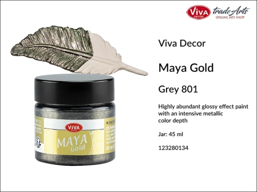 Viva Maya Gold Metallic Paint Grey 801, farba metaliczna Maya Gold Grey 801 Viva Decor, Viva Decor Maya Gold farba metaliczna Grey 801 farba metaliczna, zdobienie, pozłotnictwo, farba, Maya Gold, tradearts,