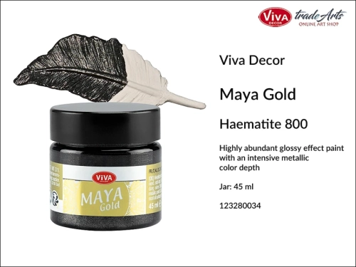 Viva Maya Gold Metallic Paint Haematite 800, farba metaliczna Maya Gold Haematite 800 Viva Decor, Viva Decor Maya Gold farba metaliczna Haematite 800 farba metaliczna, zdobienie, pozłotnictwo, farba, Maya Gold, tradearts,