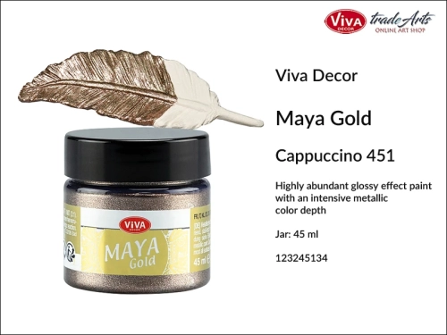 Viva Maya Gold Metallic Paint Cappuccino 451, farba metaliczna Maya Gold Cappuccino 451 Viva Decor, Viva Decor Maya Gold farba metaliczna Cappuccino 451, farba metaliczna, zdobienie, pozłotnictwo, farba, Maya Gold, tradearts,
