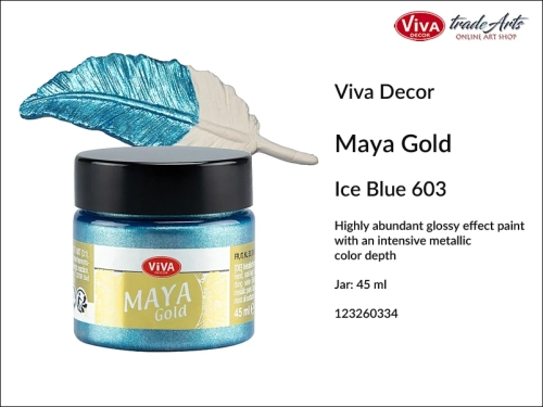 Viva Maya Gold Metallic Paint Ice Blue 603, farba metaliczna Maya Gold Ice Blue 603 Viva Decor, Viva Decor Maya Gold farba metaliczna Ice Blue 603, farba metaliczna, zdobienie, pozłotnictwo, farba, Maya Gold, tradearts,