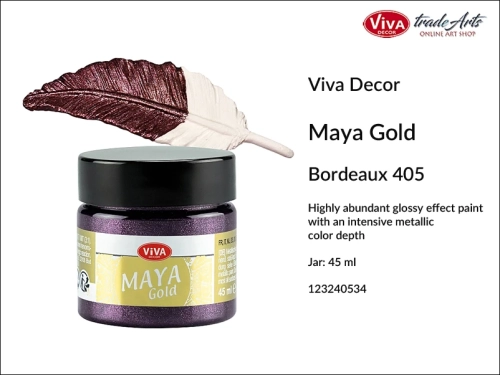 Viva Maya Gold Metallic Paint Bordeaux 405, farba metaliczna Maya Gold Bordeaux 405 Viva Decor, Viva Decor Maya Gold farba metaliczna Bordeaux 405, farba metaliczna, zdobienie, pozłotnictwo, farba, Maya Gold, tradearts,