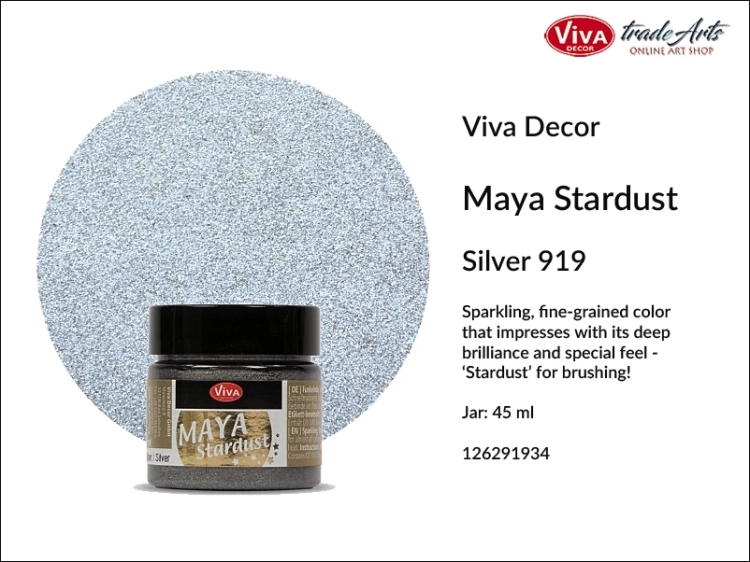 Viva Maya Stardust sparkling color Silver 45 ml, farba brokatowa Maya Stardust Silver 45 ml, farba iskrząca błyszcząca Maya Stardust Viva Decor, farba Viva Maya Stardust, farba opalizująca, farba zdobnicza, farba iskrząca,