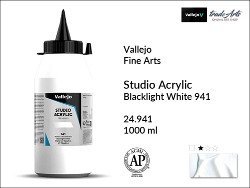 Acrylic Studio Vallejo farba Blacklight White 941, farba akrylowa Blacklight White UV Vallejo 1000 ml, farby akrylowe fluo 1000 ml Blacklight White  941 Vallejo, farba fluorescencyjna Blacklight White 941 Vallejo, farby UV  Vallejo, Acrylicos Vallejo,