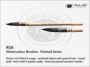 Pędzel akwarelowy okrągły, RSA Watercolour Synthetic Black Squirrel Quill Pointed, seria: 113 x-large  