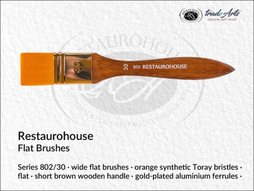 Restaurohouse Flat series 802/30, Restaurohouse Flat Toray Brushes 802/30, Restaurohouse pędzle do werniksowanie włosie Toray 802/30, pędzle do werniksowania i politurowania Restaurohouse Toray 802/30,