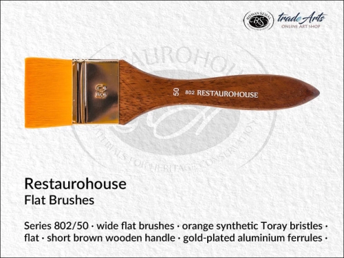 Restaurohouse Flat series 802/50, Restaurohouse Flat Toray Brushes 802/50, Restaurohouse pędzle do werniksowanie włosie Toray 802/50, pędzle do werniksowania i politurowania Restaurohouse Toray 802/50,
