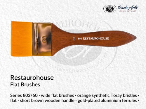 Restaurohouse Flat series 802/60, Restaurohouse Flat Toray Brushes 802/60, Restaurohouse pędzle do werniksowanie włosie Toray 802/60, pędzle do werniksowania i politurowania Restaurohouse Toray 802/60,