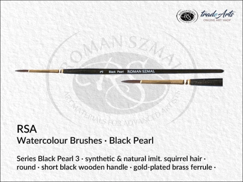 RSA Watercolour Round Synthetic Brushes Black Pearl 3, pędzle akwarelowe okrągłe syntetyczne RSA Black Pearl 3, RSA pędzle akwarelowe okrągłe syntetyczne Black Pearl 3,  pędzle akwarelowe Black Pearl, pędzle, akwarele, pędzle do akwareli,