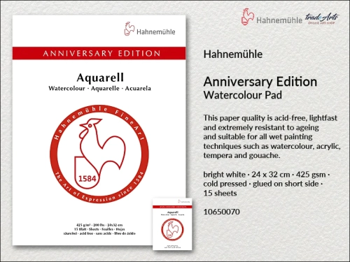 Hahnemühle Anniversary Edition Watercolour Block CP 24x32 cm 425 gsm, blok akwarelowy Anniversary Edition Watercolour CP 24x32 cm Hahnemühle, Hahnemühle blok akwarelowy Anniversary Edition Watercolour CP 24x32 cm 425 gsm, bloki, akwarela,