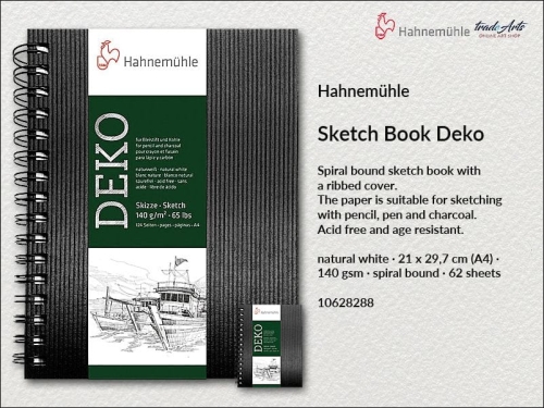 Hahnemühle Sketchbook Deko Spiral 140 gsm A4 62 ark., szkicownik na spirali Sketchbook Deko 140 gsm A4 62 ark. Hahnemühle, Hahnemühle szkicownik Sketchbook Deko Spiral A4 140 gsm 62 ark., szkicownik na spirali, sketchbook na spirali,