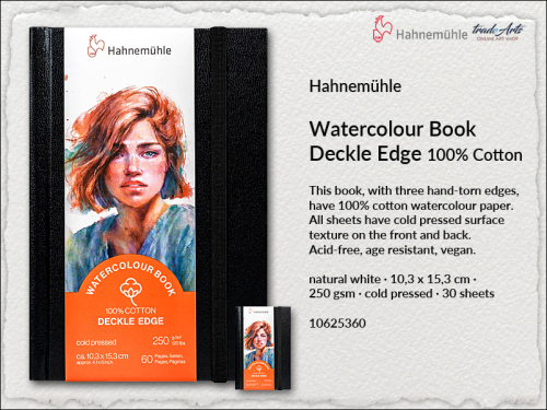 Hahnemühle Watercolour Book Deckle Edge Portrait 10,3x15,3 cm 30 ark., książka Watercolour Book Deckle Edge portret 10,3x15,3 cm 30 ark. Hahnemühle, Hahnemühle Watercolour Book Deckle Edge 250 gsm portret 30 ark., książka akwarelowa, akwarela,