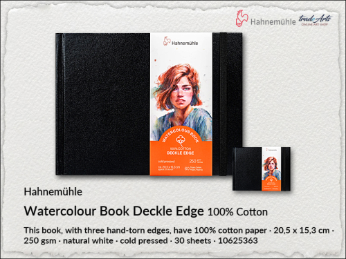 Hahnemühle Watercolour Book Deckle Edge Landscape 20,5x15,3 cm 30 ark., książka Watercolour Book Deckle Edge pejzaż 20,5x15,3 cm 30 ark. Hahnemühle, Hahnemühle Watercolour Book Deckle Edge 250 gsm pejzaż 30 ark., książka akwarelowa, akwarela,