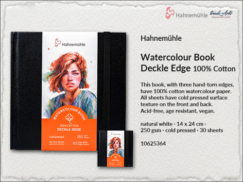 Hahnemühle Watercolour Book Deckle Edge  14 x 14 cm 30 ark., książka Watercolour Book Deckle Edge 14 x 14 cm 30 ark. Hahnemühle, Hahnemühle Watercolour Book Deckle Edge 250 gsm 14 x 14 cm 30 ark., książka akwarelowa, akwarela,