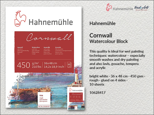 Hahnemühle Cornwall Watercolour Block 450 gsm Rough 36 x 48 cm, blok akwarelowy 450 gsm Rough 36 x 48 cm Cornwall Hahnemühle, Hahnemühle blok akwarelowy Cornwall 450 gsm Rough 36 x 48 cm, Cornwall Hahnemühle Watercolour Block,  bloki, akwarela,