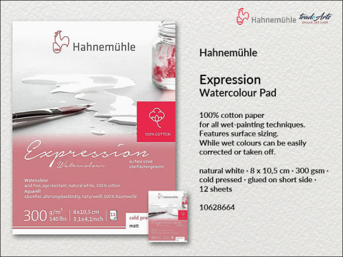 Hahnemühle Expression Watercolour Pad CP 8 x 10,5 cm, blok akwarelowy 8 x 10,5 cm Expression Hahnemühle, Hahnemühle blok akwarelowy Expression 8 x 10,5 cm, Expression Hahnemühle Watercolour Pad,  Expression Hahnemühle, bloki, akwarela,