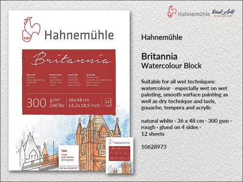 Hahnemühle Britannia Watercolour Block Rough 36 x 48 cm, blok akwarelowy Rough 36 x 48 cm Britannia Hahnemühle, Hahnemühle blok akwarelowy Britannia Rough 36 x 48 cm, Britannia Hahnemühle Watercolour Block,  bloki, akwarela,