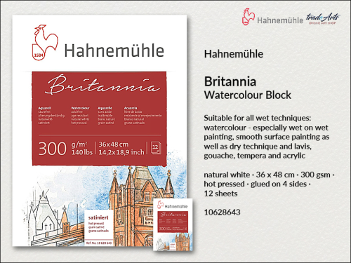 Hahnemühle Britannia Watercolour Block HP 36 x 48 cm, blok akwarelowy HP 36 x 48 cm Britannia Hahnemühle, Hahnemühle blok akwarelowy Britannia HP 30 x 406 x 48Hahnemühle, bloki, akwarela,
