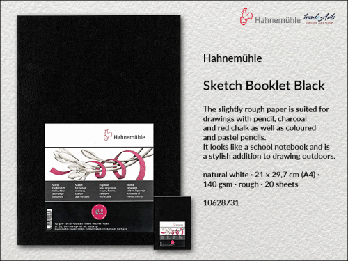 Hahnemühle Booklet Black  140 gsm A4 20 ark., szkicownik Booklet Black 140 gsm A4 20  ark. Hahnemühle, Hahnemühle szkicownik Booklet Black A4 140 gsm 20 ark., szkicownik, sketchbook,
