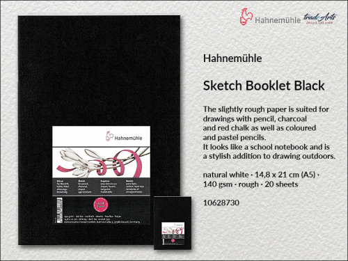 Hahnemühle Booklet Black  140 gsm A5 20 ark., szkicownik Booklet Black 140 gsm A5 20  ark. Hahnemühle, Hahnemühle szkicownik Booklet Black A5 140 gsm 20 ark., szkicownik, sketchbook,