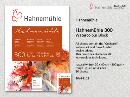 Hahnemühle Watercolour Block Rough 300 gsm 30 x 40 cm, blok akwarelowy  Rough 300 gsm 30 x 40 cm Hahnemühle, Hahnemühle blok akwarelowy Rough 300 gsm 30 x 40 cm, Hahnemühle Watercolour Block 300 gsm, bloki, akwarela,