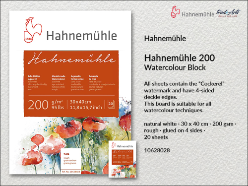 Hahnemühle Watercolour Block Rough 200 gsm 30 x 40 cm, blok akwarelowy  Rough 200 gsm 30 x 40 cm Hahnemühle, Hahnemühle blok akwarelowy Rough 200 gsm 30 x 40 cm, Hahnemühle Watercolour Block 200 gsm, bloki, akwarela,