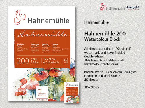 Hahnemühle Watercolour Block Rough 200 gsm 17 x 24 cm, blok akwarelowy  Rough 200 gsm 17 x 24 cm Hahnemühle, Hahnemühle blok akwarelowy  Rough 200 gsm 17 x 24 cm, Hahnemühle Watercolour Block 200 gsm, bloki, akwarela,