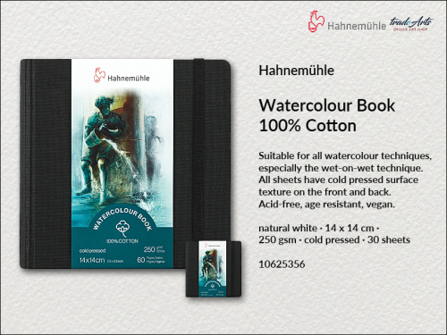 Hahnemühle Watercolour Book 100% Cotton 14 x 14 cm 30 ark., książka Watercolour Book 100% Cotton 14 x 14 cm 30 ark. Hahnemühle, Hahnemühle Watercolour Book 100% Cotton 250 gsm 14 x 14 cm 30 ark., książka akwarelowa, akwarela,