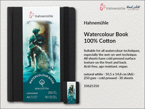 Hahnemühle Watercolour Book 100% Cotton 10,5 x 14,8 cm 30 ark., książka Watercolour Book 100% Cotton 10,5 x 14,8 cm 30 ark. Hahnemühle, Hahnemühle Watercolour Book 100% Cotton 250 gsm 10,5 x 14,8 cm 30 ark., książka akwarelowa, akwarela,