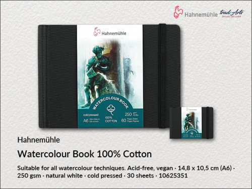 Hahnemühle Watercolour Book 100% Cotton 14,8 x 10,5 cm 30 ark., książka Watercolour Book 100% Cotton 14,8 x 10,5 cm 30 ark. Hahnemühle, Hahnemühle Watercolour Book 100% Cotton 250 gsm14,8 x 10,5 cm 30 ark., książka akwarelowa, akwarela,