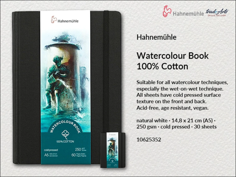 Hahnemühle Watercolour Book 100% Cotton 14,8 x 21 cm 30 ark., książka Watercolour Book 100% Cotton 14,8 x 21 cm 30 ark. Hahnemühle, Hahnemühle Watercolour Book 100% Cotton 250 gsm 14,8 x 21 cm 30 ark., książka akwarelowa, akwarela,