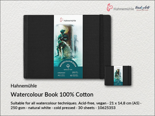 Hahnemühle Watercolour Book 100% Cotton 21x14,8 cm 30 ark., książka Watercolour Book 100% Cotton 21x14,8 cm 30 ark. Hahnemühle, Hahnemühle Watercolour Book 100% Cotton 250 gsm 21x14,8 cm 30 ark., książka akwarelowa, akwarela,