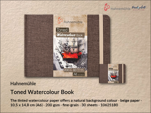Hahnemühle Toned Watercolour Book Landscape Beige A6 30 ark., Toned Watercolour Book A6 30 ark. pejzaż beżowy Hahnemühle, Hahnemühle Toned Beige Watercolour Book 200 gsm A6 30 ark. pejzaż beżowy, książka akwarelowa, akwarela,
