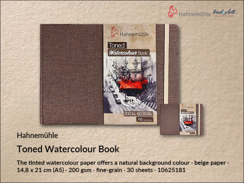 Hahnemühle Toned Watercolour Book Landscape Beige A5 30 ark., Toned Watercolour Book A5 30 ark. pejzaż beżowy Hahnemühle, Hahnemühle Toned Beige Watercolour Book 200 gsm A5 30 ark. pejzaż beżowy, książka akwarelowa, akwarela,