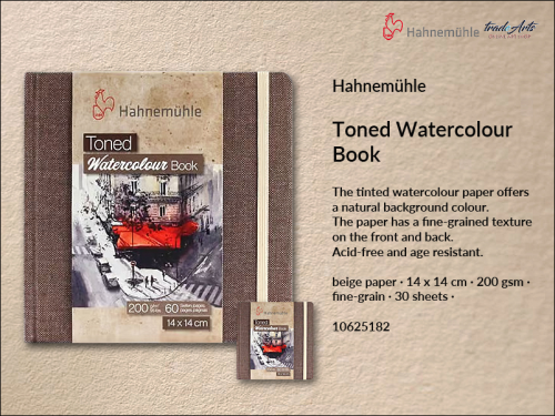 Hahnemühle Toned Watercolour Book Landscape Beige 14x14 cm 30 ark., Toned Watercolour Book 14x14 cm 30 ark. pejzaż beżowy Hahnemühle, Hahnemühle Toned Beige Watercolour Book 200 gsm 14x14 cm 30 ark. pejzaż beżowy, książka akwarelowa, akwarela,