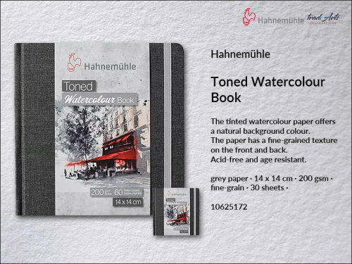 Hahnemühle Toned Watercolour Book Landscape Grey 14x14 cm 30 ark., Toned Watercolour Book 14x14 cm 30 ark. pejzaż szary Hahnemühle, Hahnemühle Toned Beige Watercolour Book 200 gsm 14x14 cm 30 ark. pejzaż szary, książka akwarelowa, akwarela,