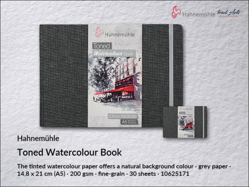 Hahnemühle Toned Watercolour Book Landscape Grey A5 30 ark., Toned Watercolour Book A5 30 ark. pejzaż szary Hahnemühle, Hahnemühle Toned Beige Watercolour Book 200 gsm A5 30 ark. pejzaż szary, książka akwarelowa, akwarela,