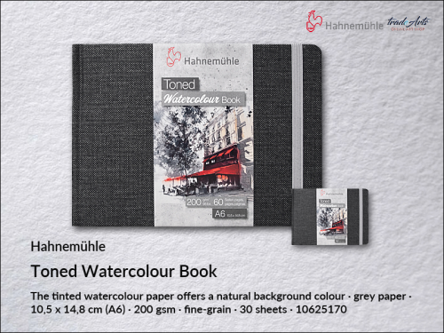 Hahnemühle Toned Watercolour Book Landscape Grey A6 30 ark., Toned Watercolour Book A6 30 ark. pejzaż szary Hahnemühle, Hahnemühle Toned Beige Watercolour Book 200 gsm A6 30 ark. pejzaż szary, książka akwarelowa, akwarela,