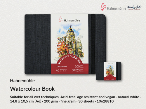 Hahnemühle Watercolour Book Landscape A6 200 gsm 30 ark., Watercolour Book A6 200 gsm 30 ark. pejzaż naturalna biel   Hahnemühle, Hahnemühle Watercolour Book 200 gsm A6 30 ark.  pejzaż naturalna biel, książka akwarelowa, akwarela,