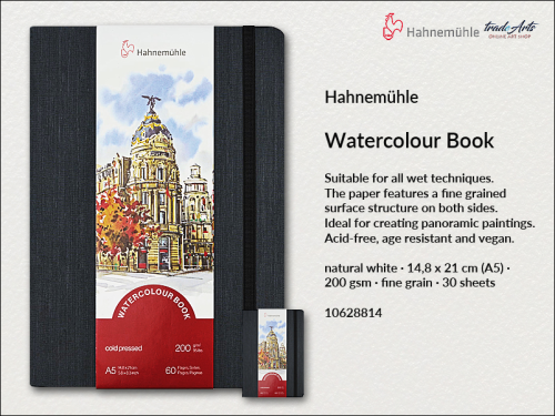 Hahnemühle Watercolour Book Portrait A5 200 gsm 30 ark., Watercolour Book A5 200 gsm 30 ark. portret naturalna biel   Hahnemühle, Hahnemühle Watercolour Book 200 gsm A5 30 ark.  portret naturalna biel, książka akwarelowa, akwarela,